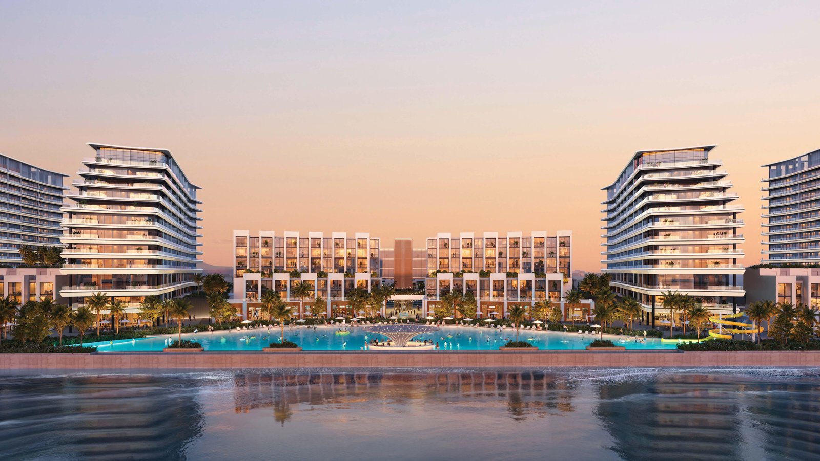 Green community boulevard at Sobha City Abu Dhabi Phase 1 featuring tree‑lined paths and luxury residential ambiance